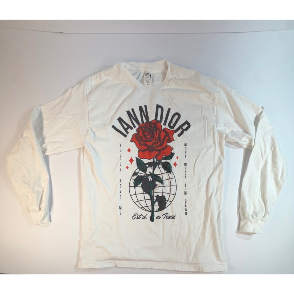 Iann Dior Long Sleeve Graphic T-Shirt White Rose Globe Texas Mens Large